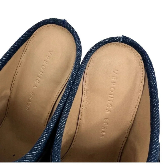 Veronica Beard Dacey Buckle Platform Clogs Eclipse Blue Denim Mules Slip On 6 - Picture 9 of 12